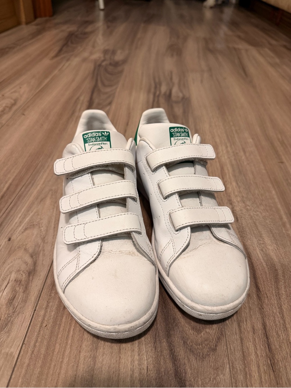 Adidas Kids Stan Smith White & Green Velcro Sneakers
